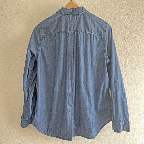 Tommy Hilfiger Long Sleeve Collared Polka Dot Blue Cotton Chambray Shirt Medium - Picture 4 of 8